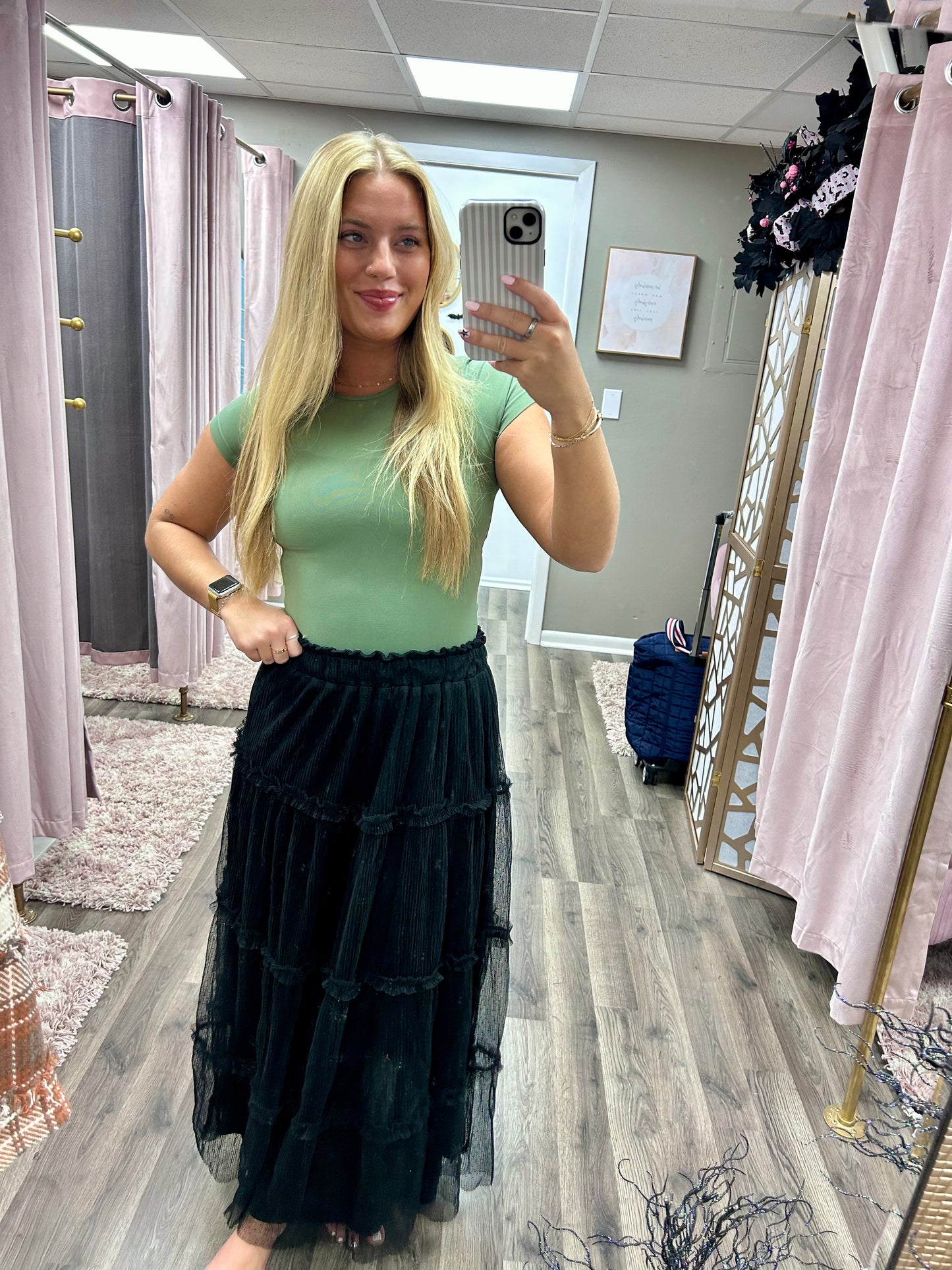 Polka Dot Tulle Midi Skirt