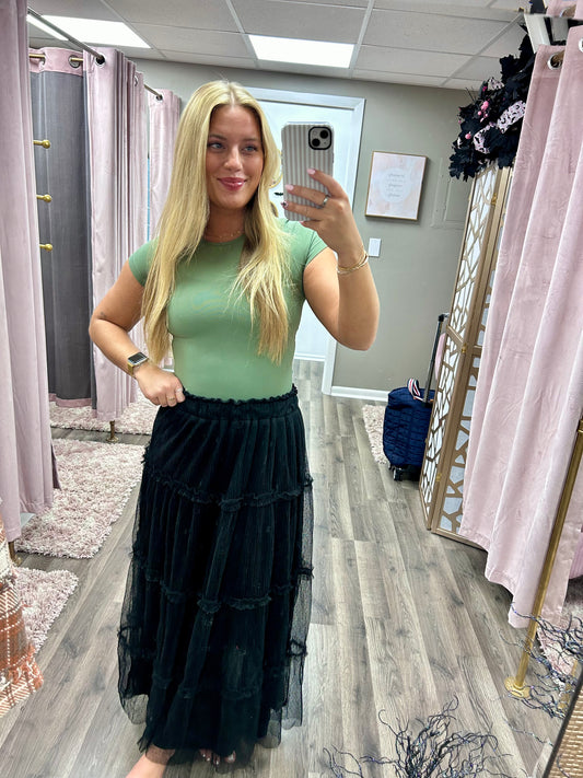 Polka Dot Tulle Midi Skirt