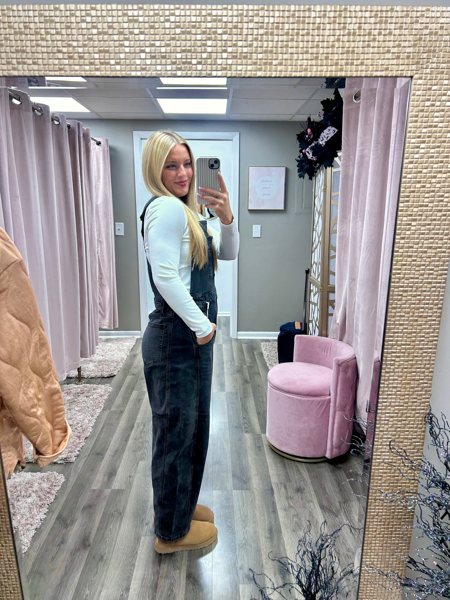 Cello Black Mid Waisted Barrel Overalls