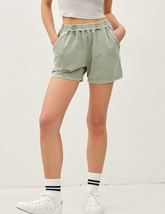 Washed Acid Elastic Waist Short