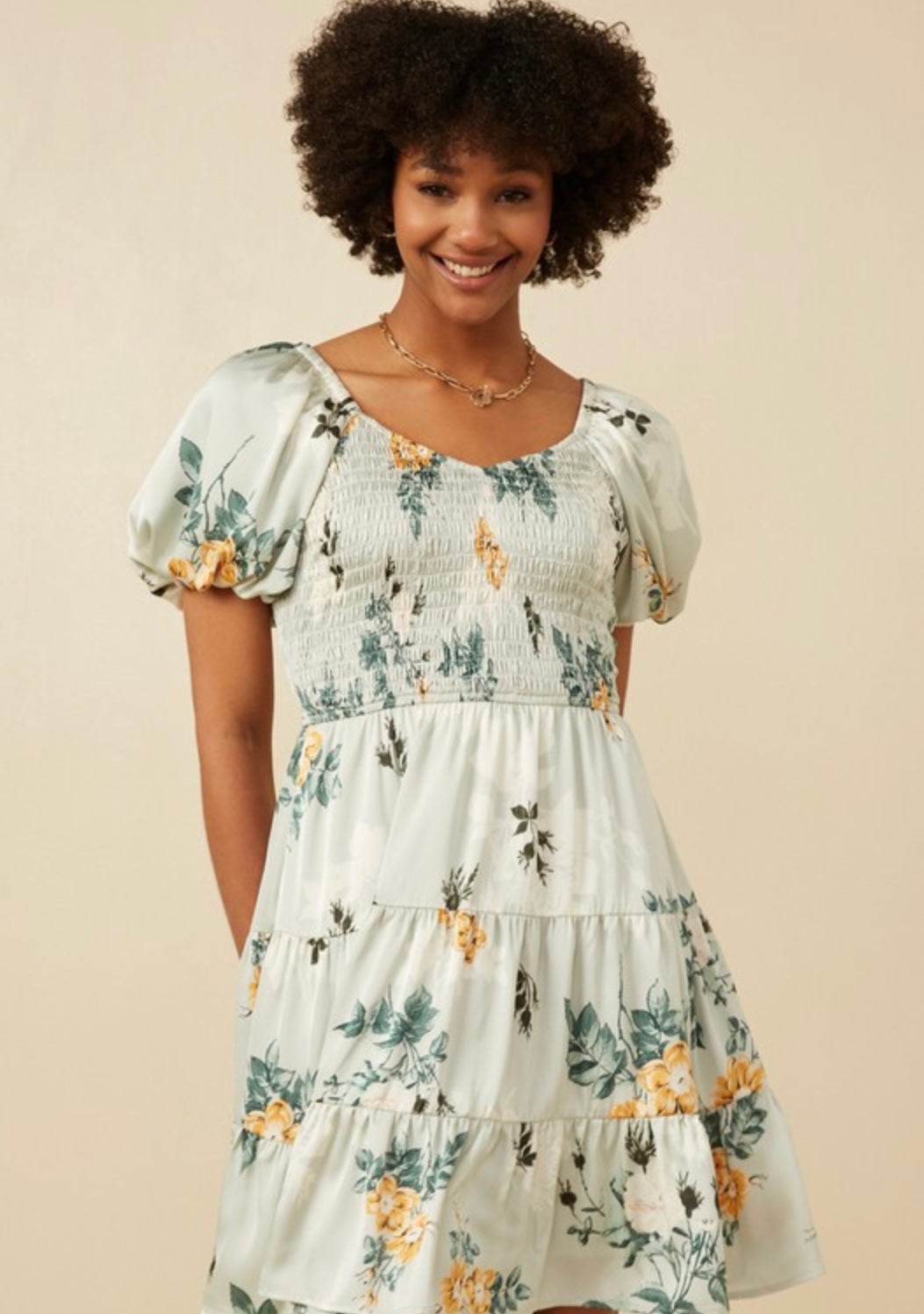 Floral Smocked Sheen Dress