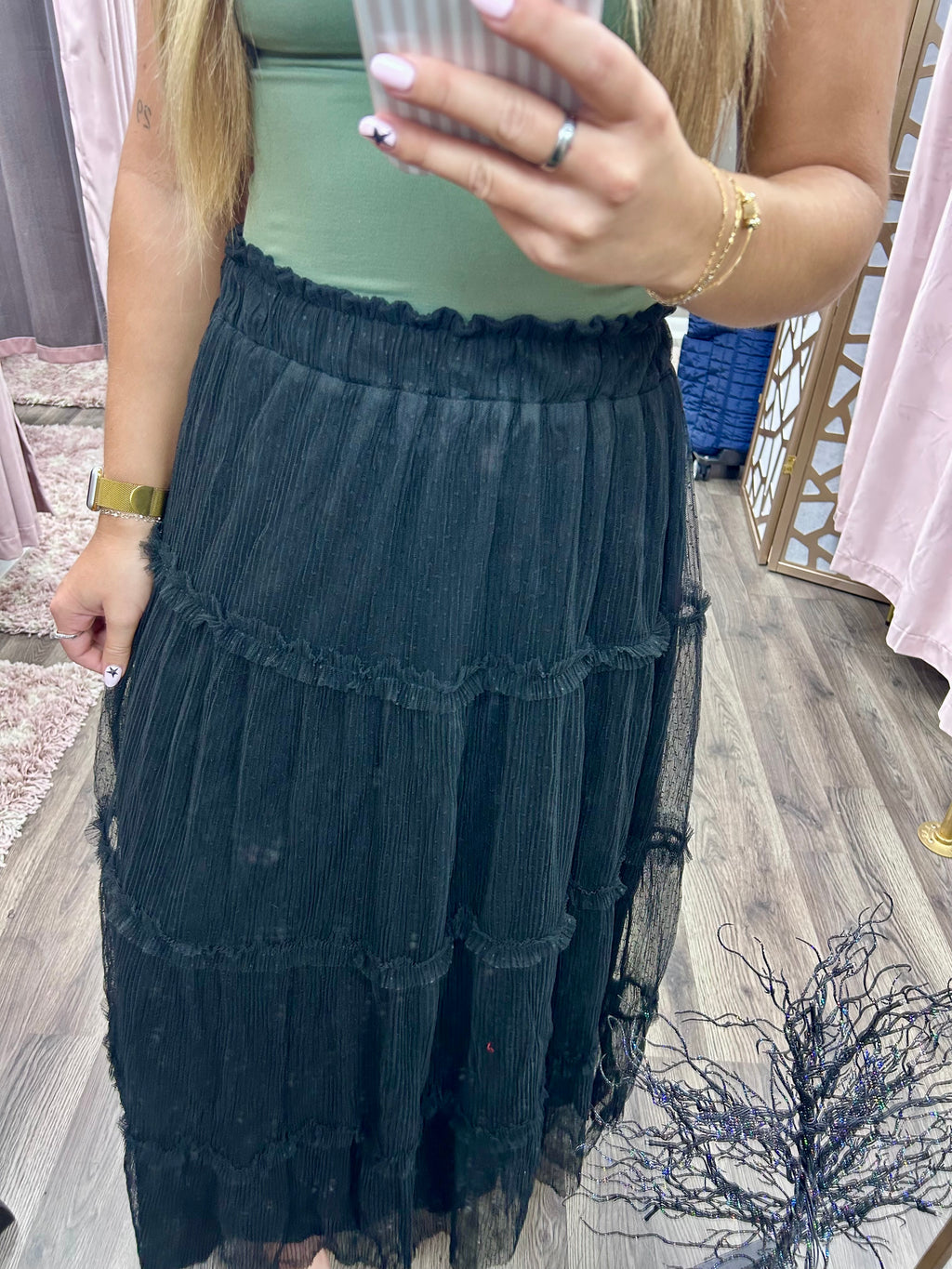 Polka Dot Tulle Midi Skirt