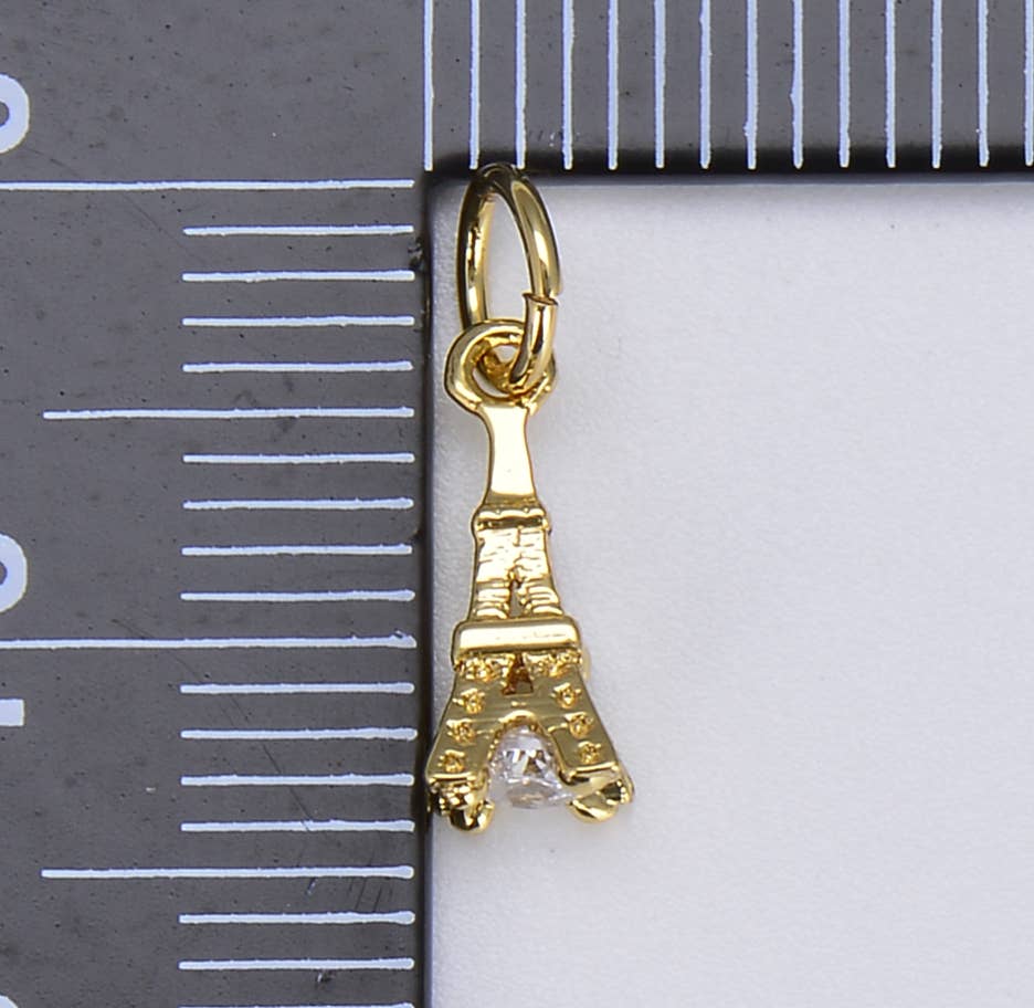 Gold Filled Eiffel Tower  Charm Pendant CZ Micro Pave, CP735: Gold