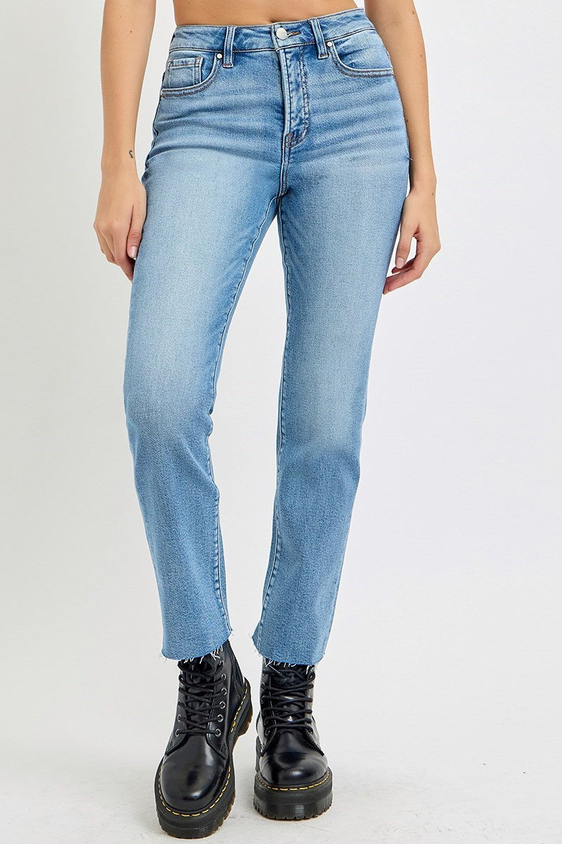 Risen High Rise Crop Raw Hem Jean