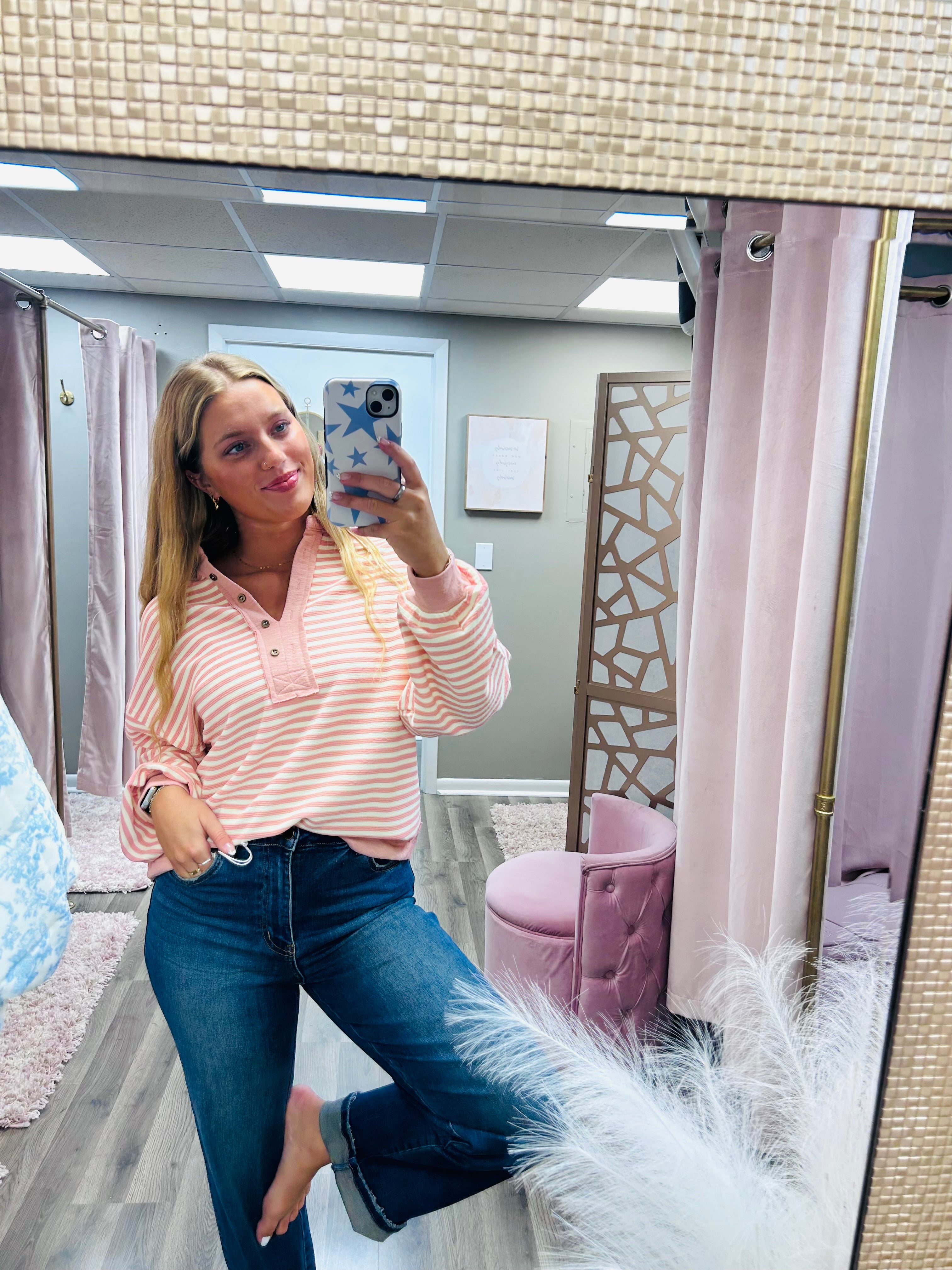 Slub Knit Stripe Collared Top