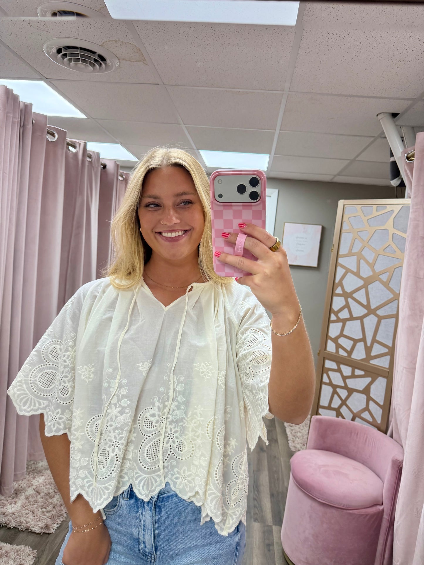 Floral Eyelet Scalloped Blouse