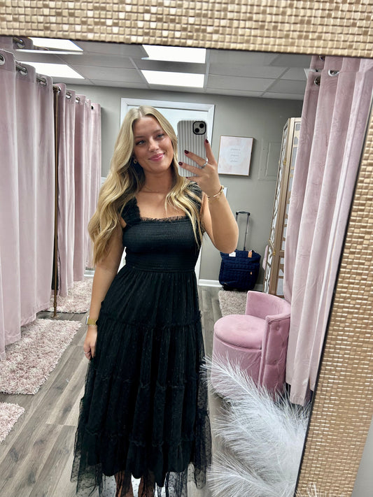Polka Dot Chiffon Midi Dress