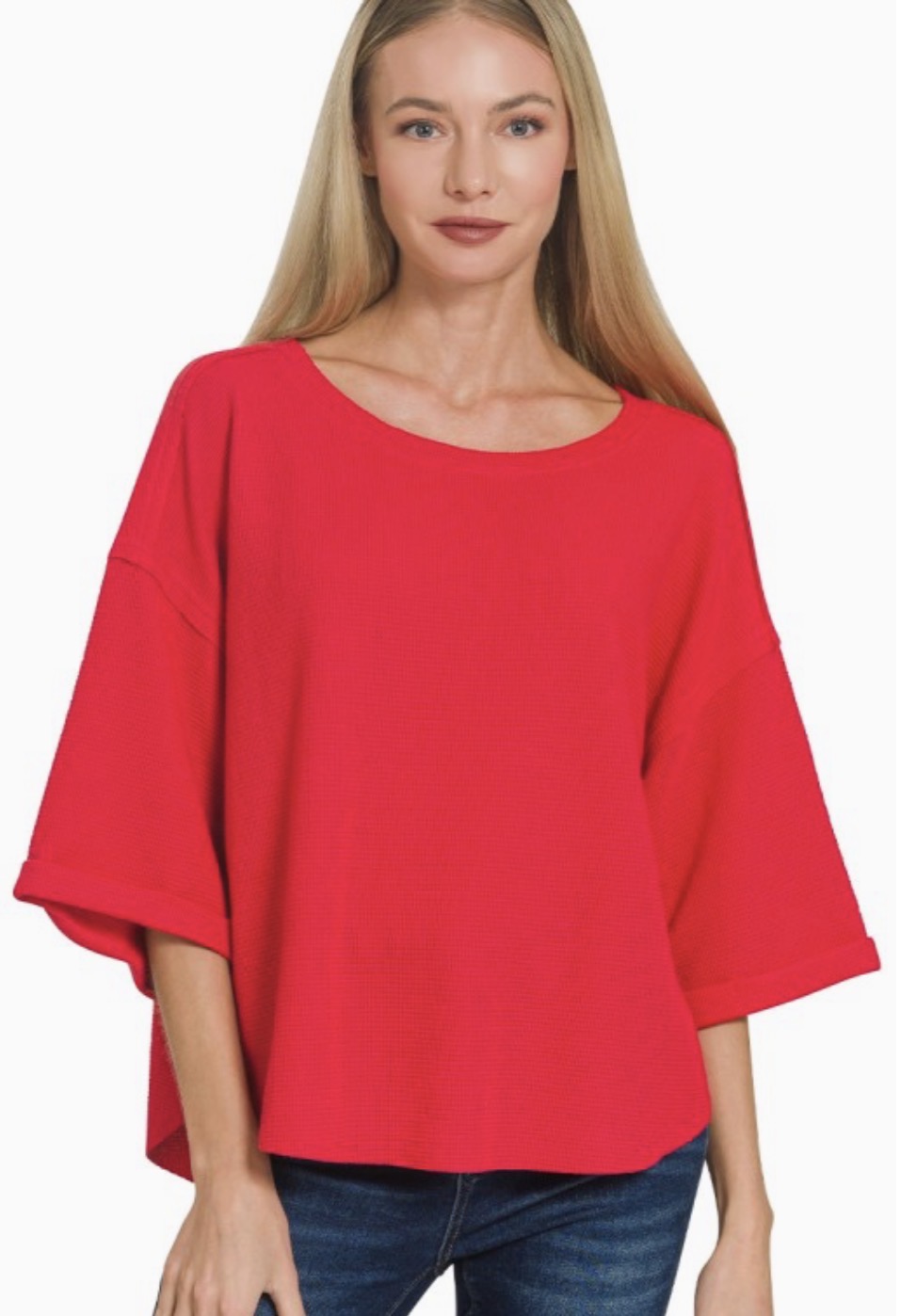 Curved Hem Exposed Seam Top