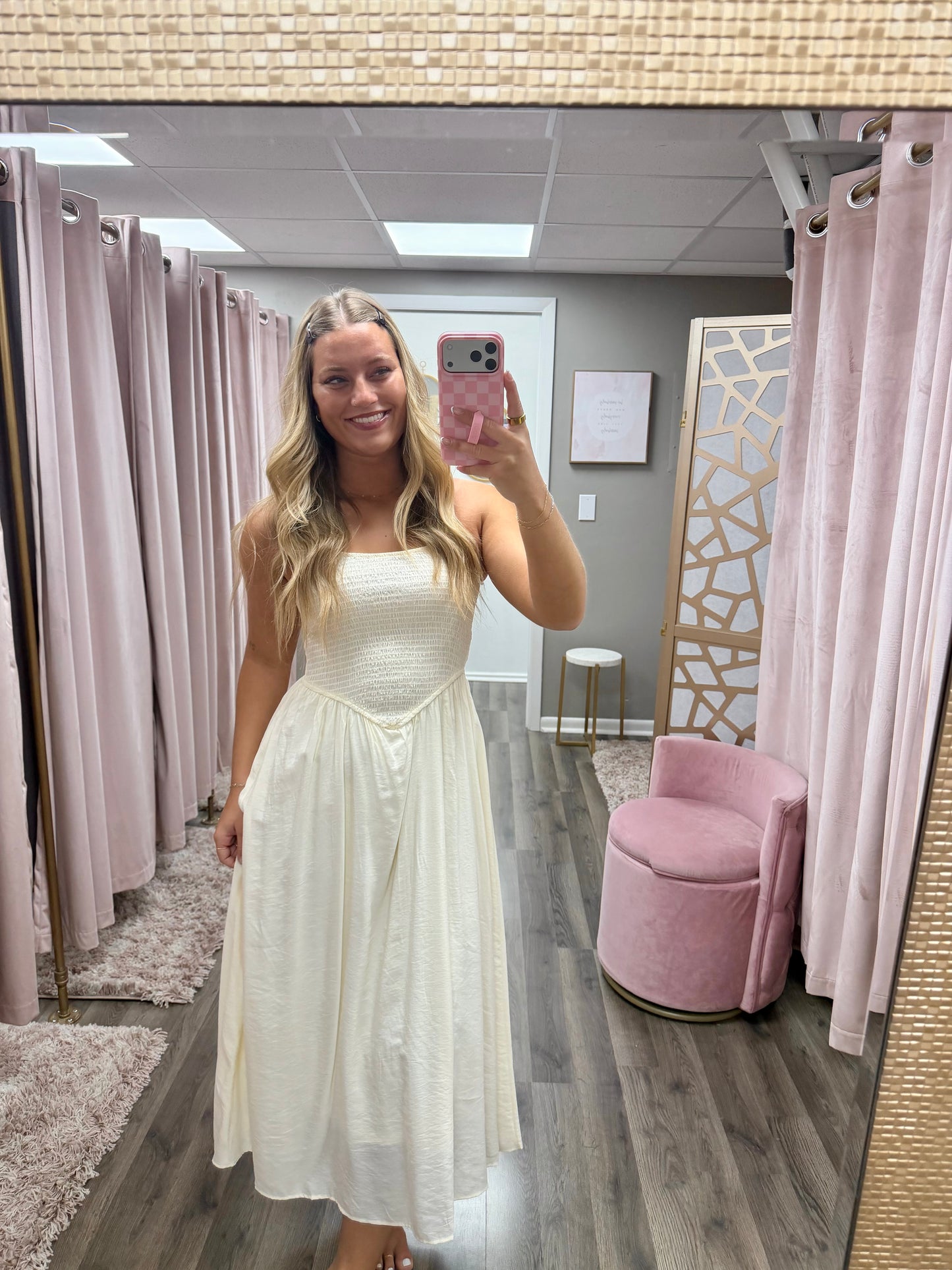 Smocked Spaghetti Strap Midi Dress