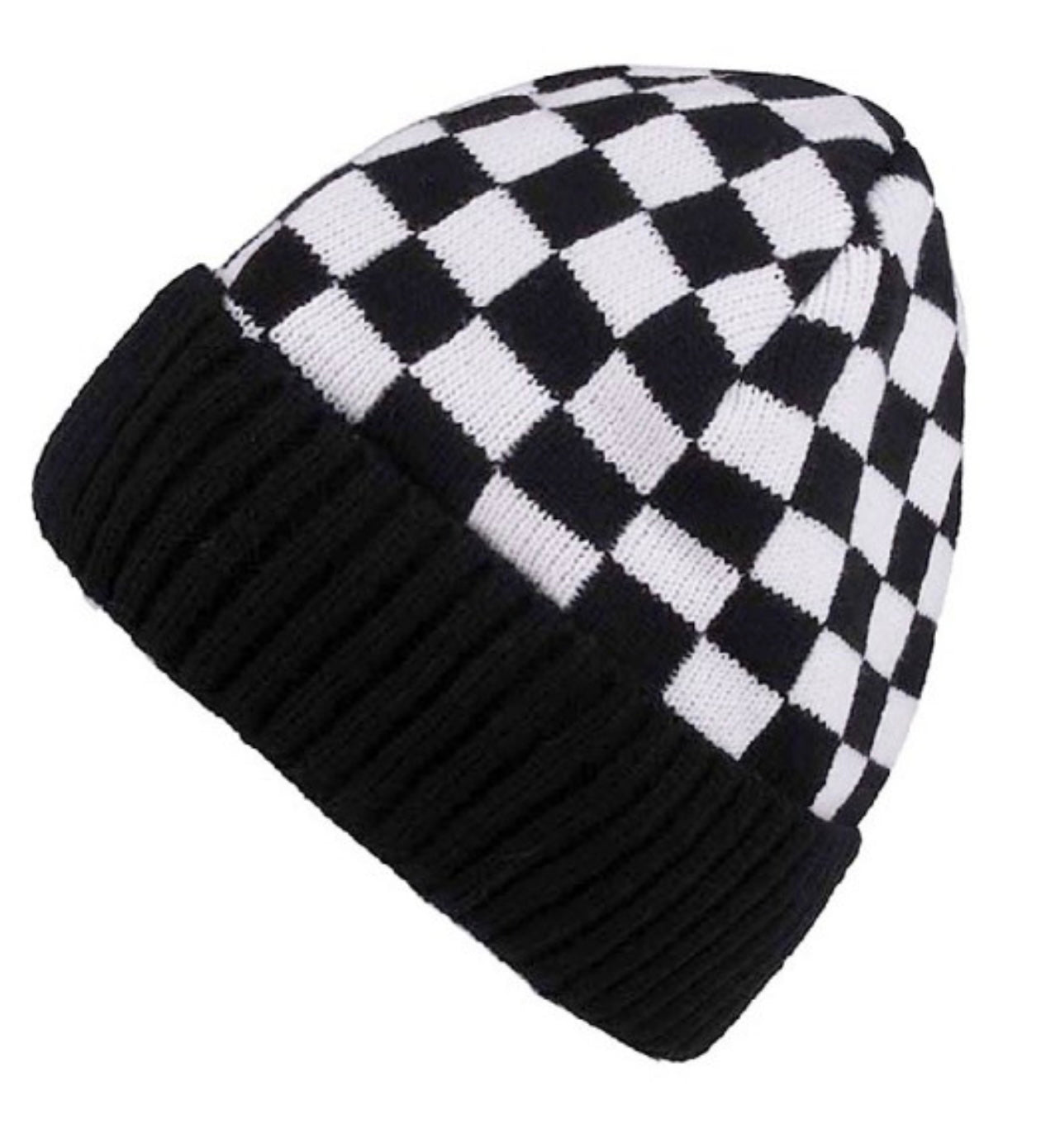 Checkered Pattern Cuff Beanie