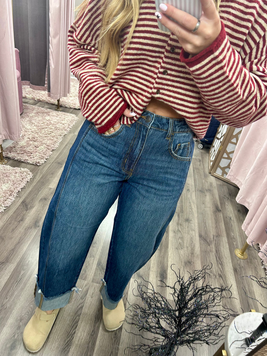 Cello Mid Waisted Barrel Cuff Jean