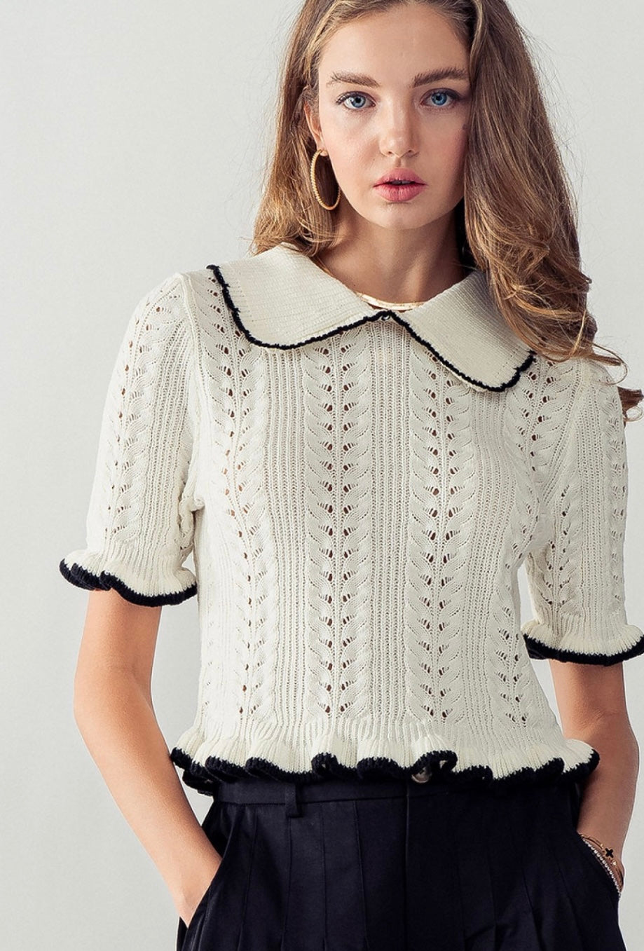 Crochet Knit Top with Trim