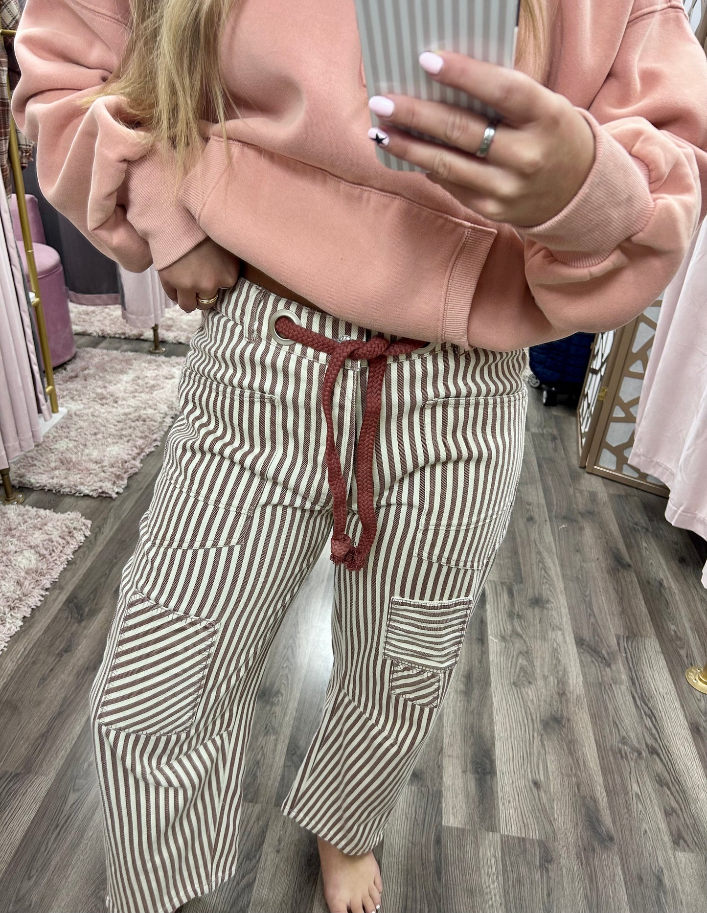 Striped Twill Barrel Pants