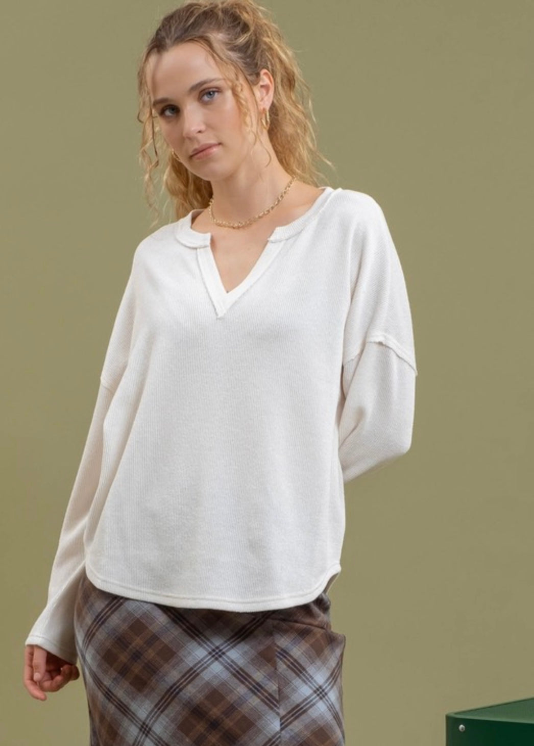 Solid Notch Knit Top