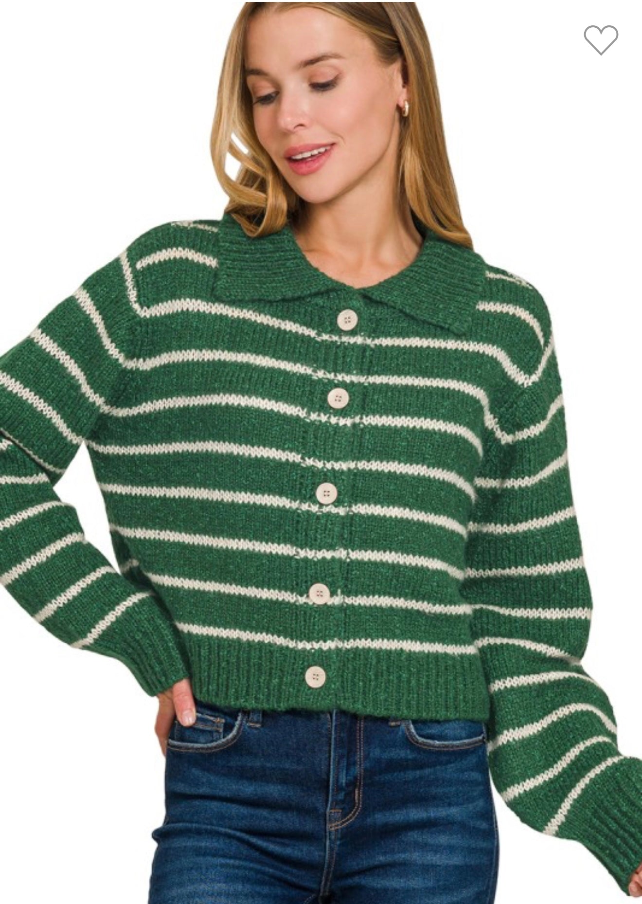 Striped Collared Button Cardigan