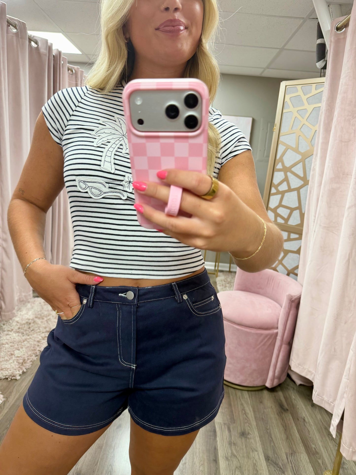 Denim Contrast Stitch Short