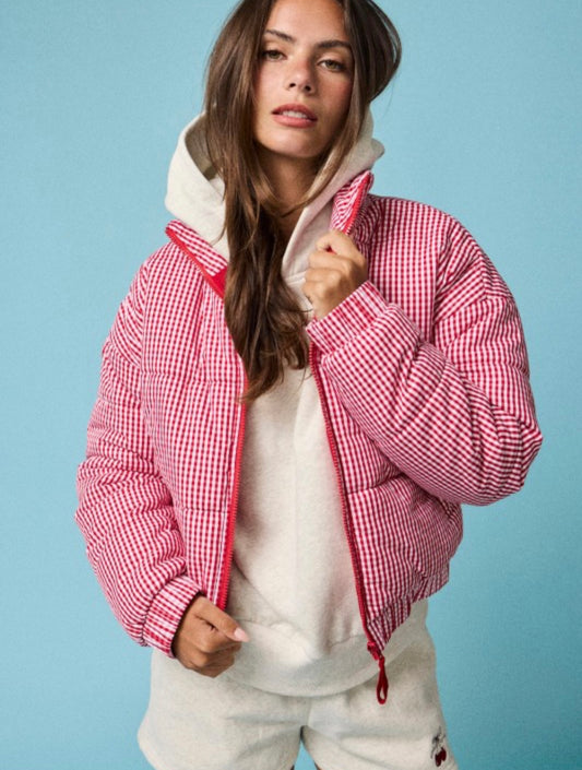 Gingham Zip Up Puffer Jacket