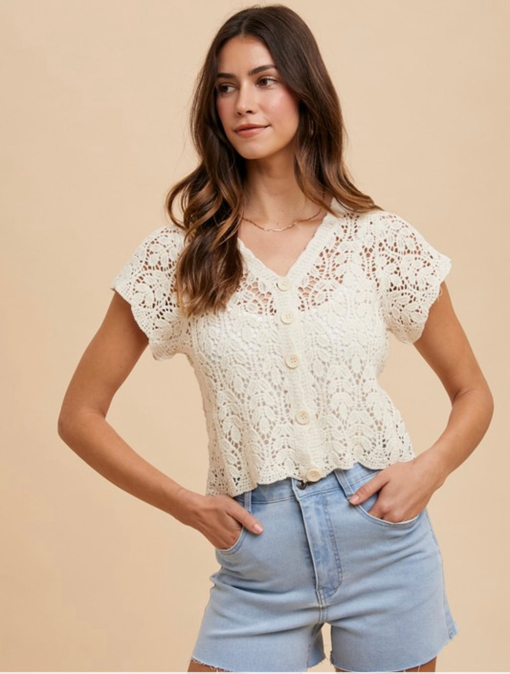 Crochet Short Sleeve Button Down