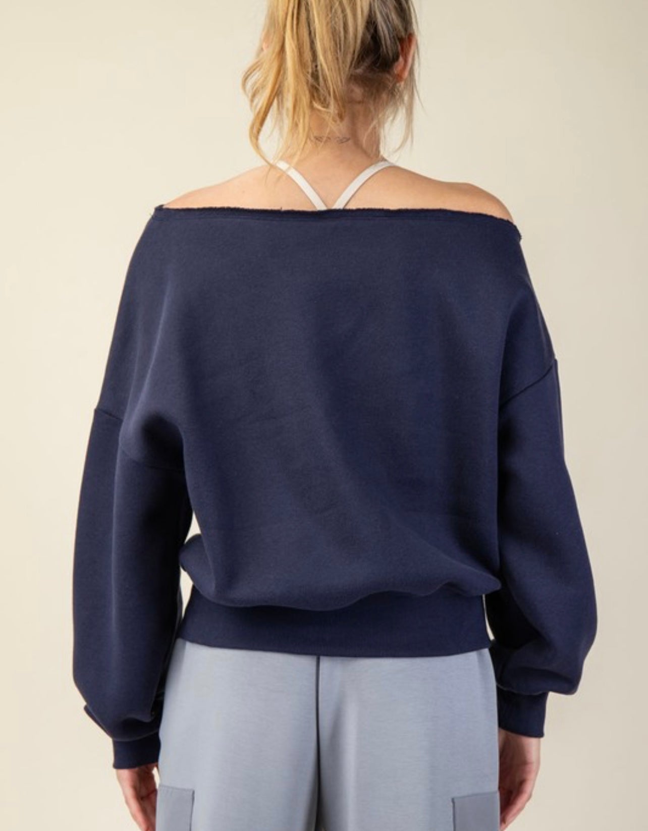 Terry Off Shoulder Fleece Top