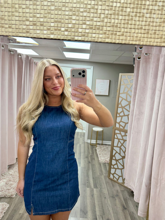 Round Neck Sleeveless Denim Dress