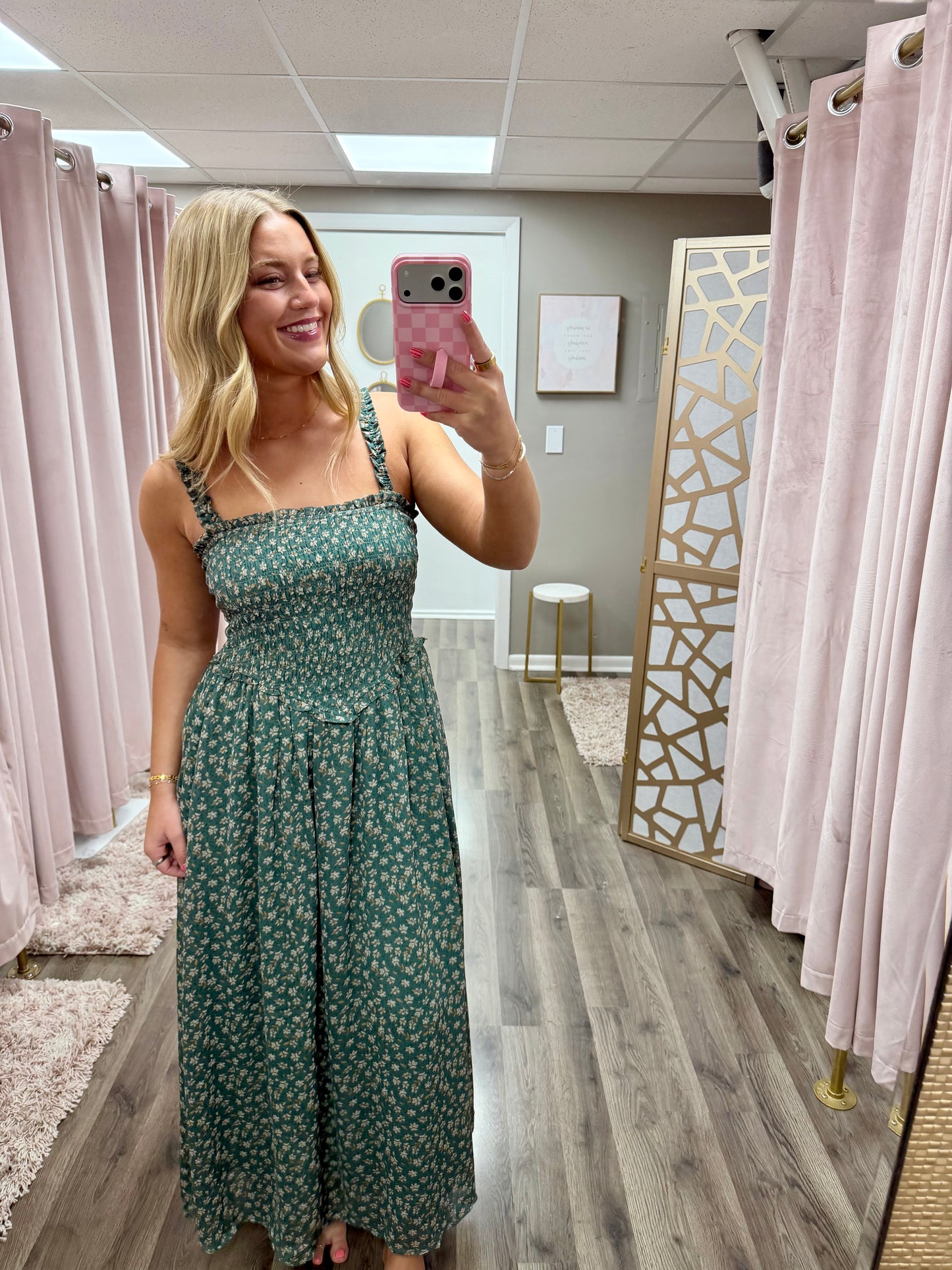 Floral Printed Smocked Midi Dress