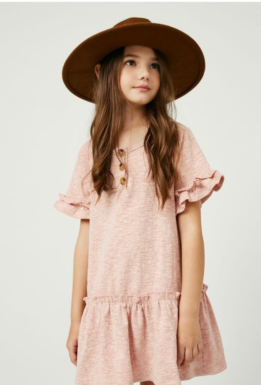 Girls Knit Ruffle Sleeve Dress