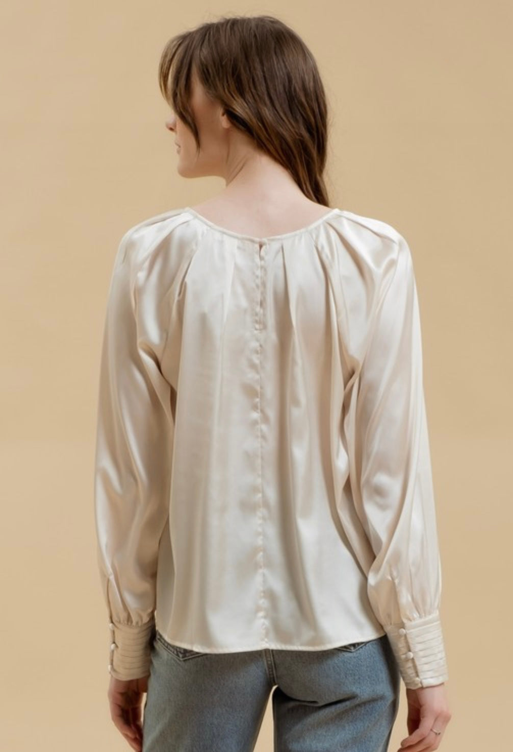 Satin Buttoned Sleeve Blouse