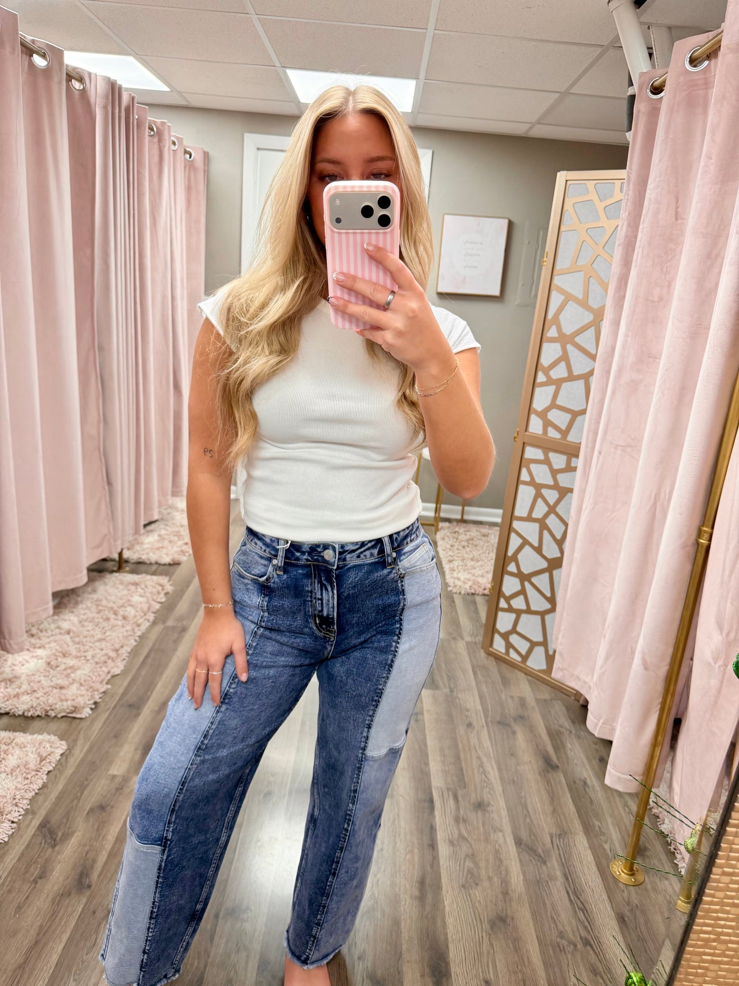 Comfort Stretch Patchwork Slim Barrel Jean