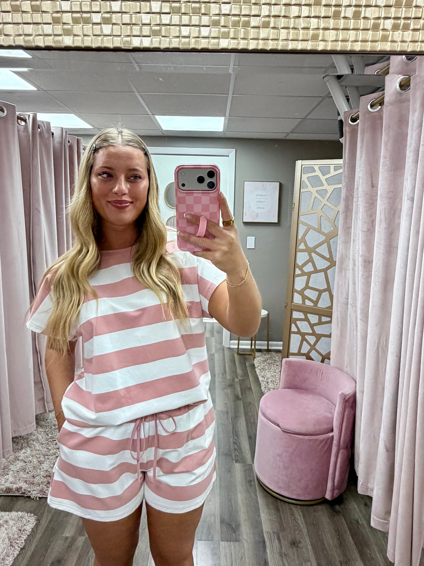 Stripe Casual Knit Top & Short Set