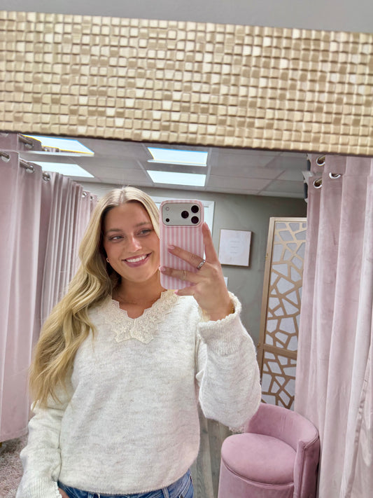 Lace Trim Knit Sweater