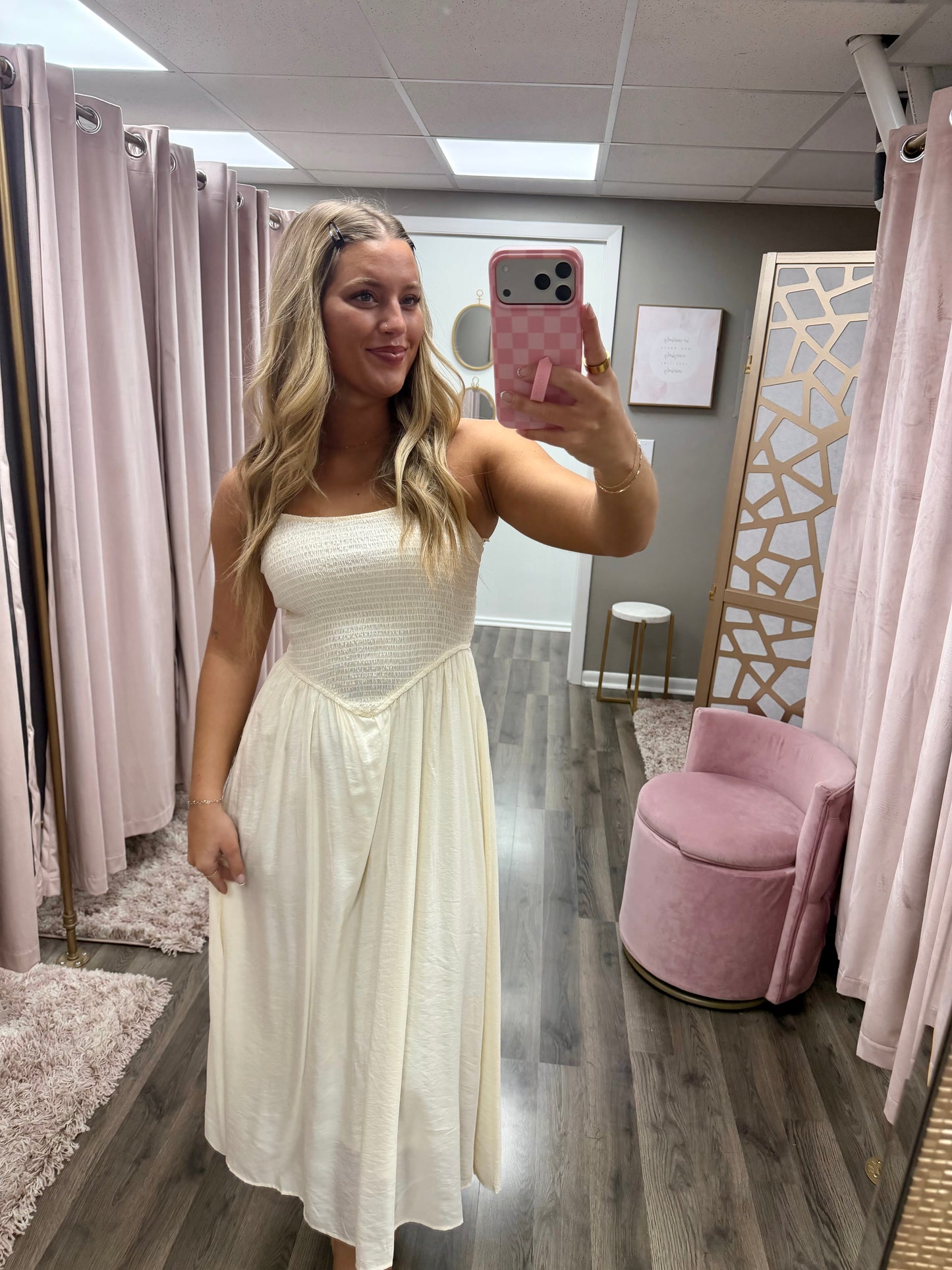 Smocked Spaghetti Strap Midi Dress