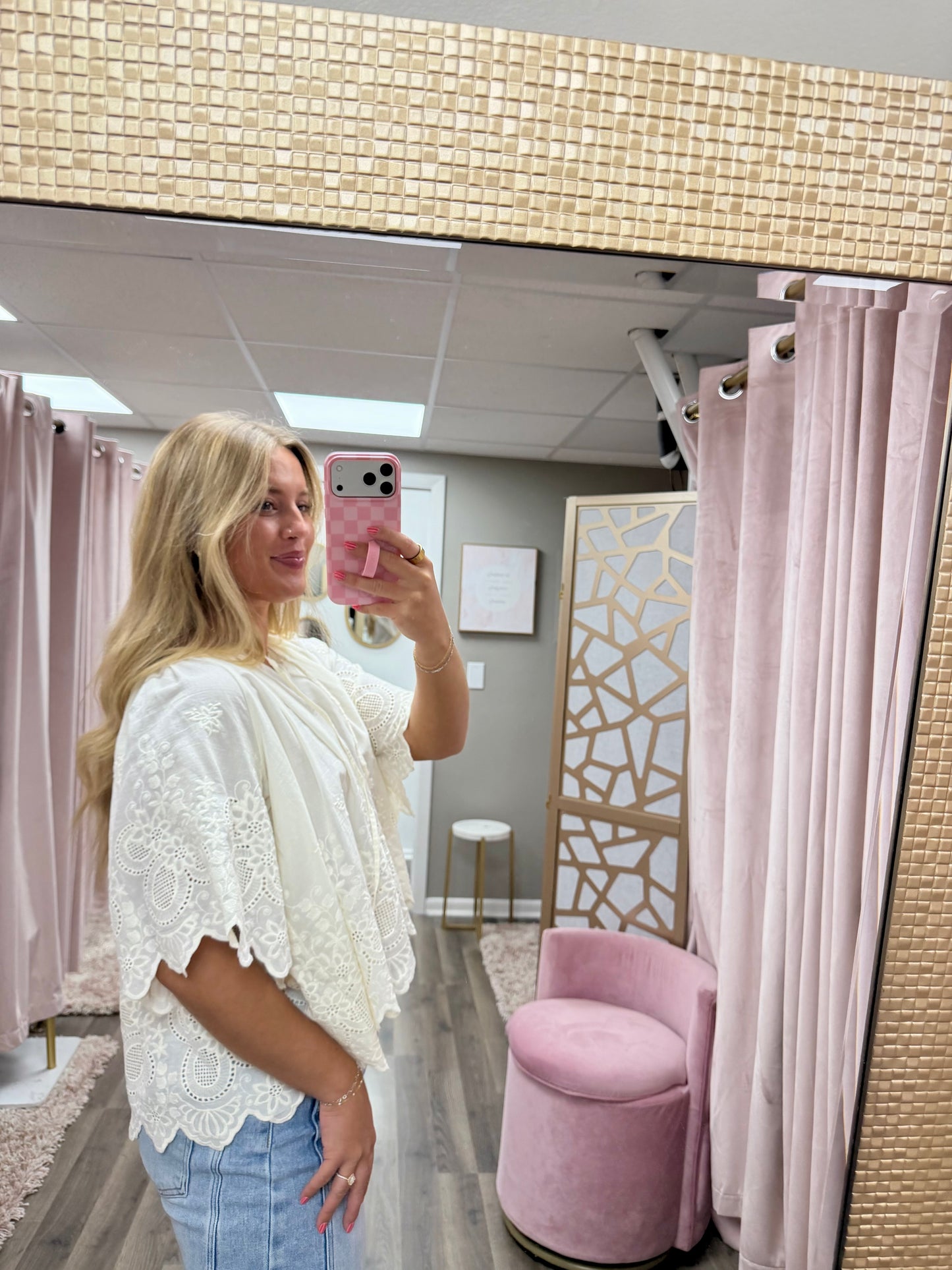 Floral Eyelet Scalloped Blouse