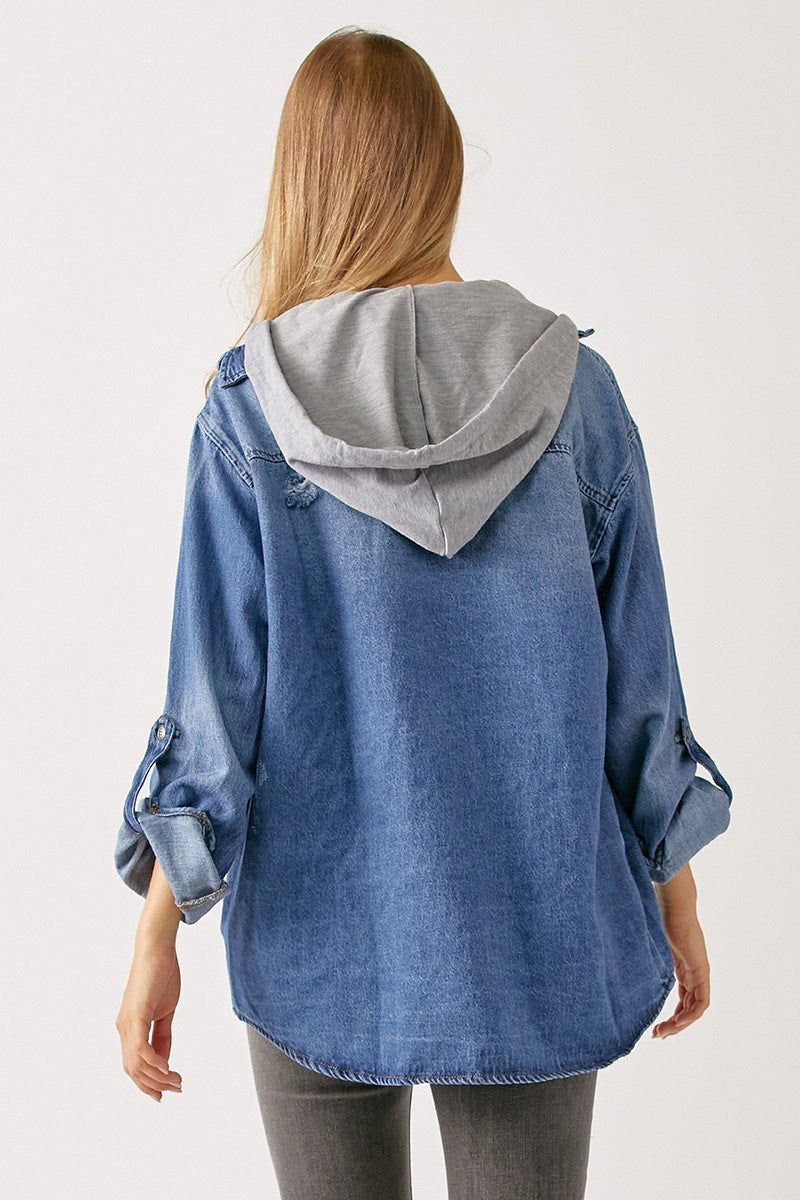 Risen Oversized Denim Hoodie Zip Up