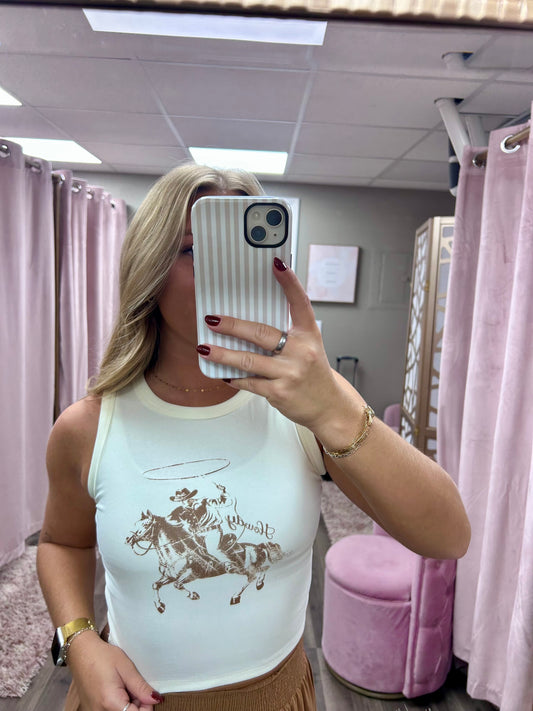 Western Print Sleeveless Knit Crop