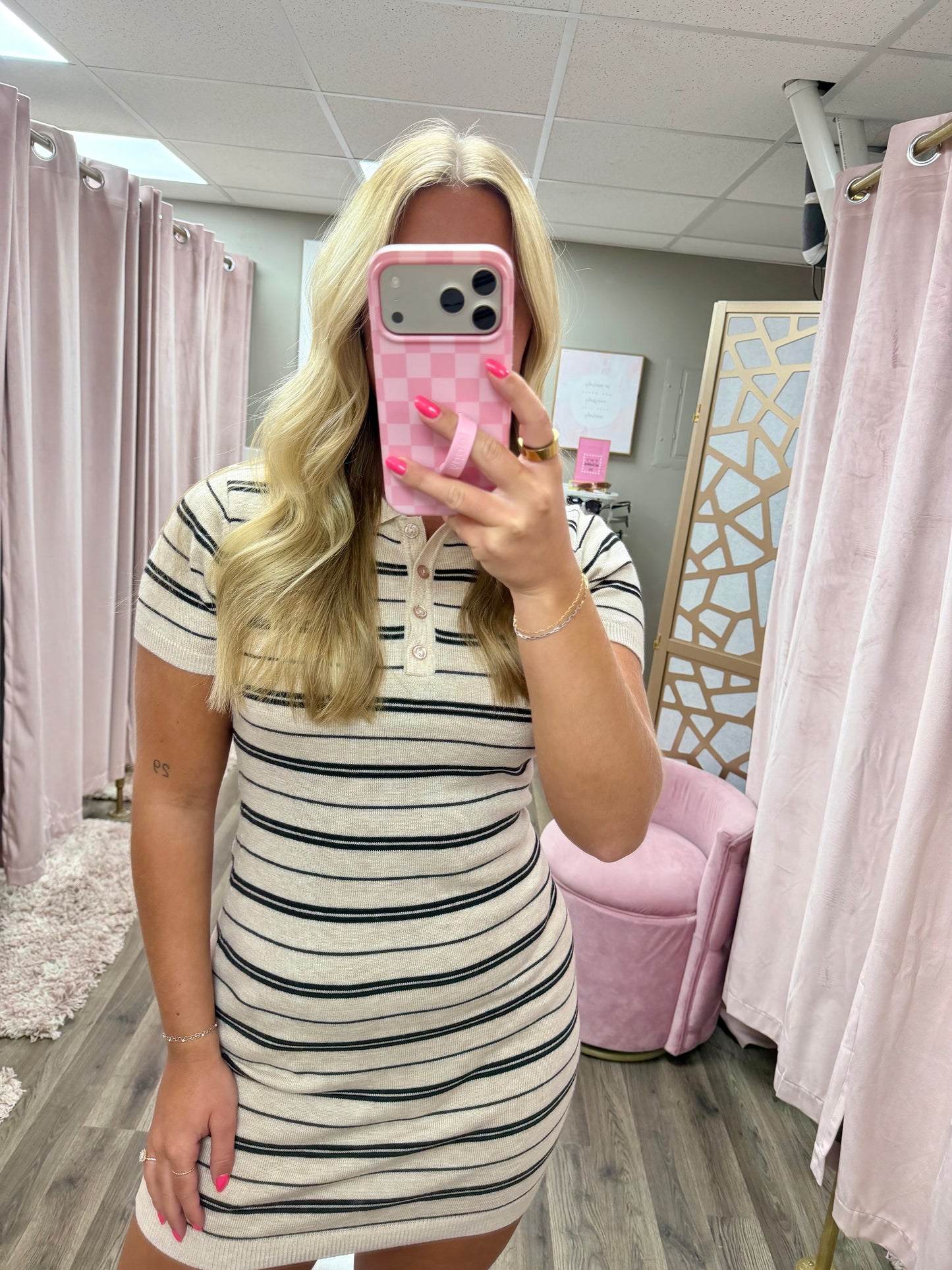 Stripe Collared Mini Sweater Dress