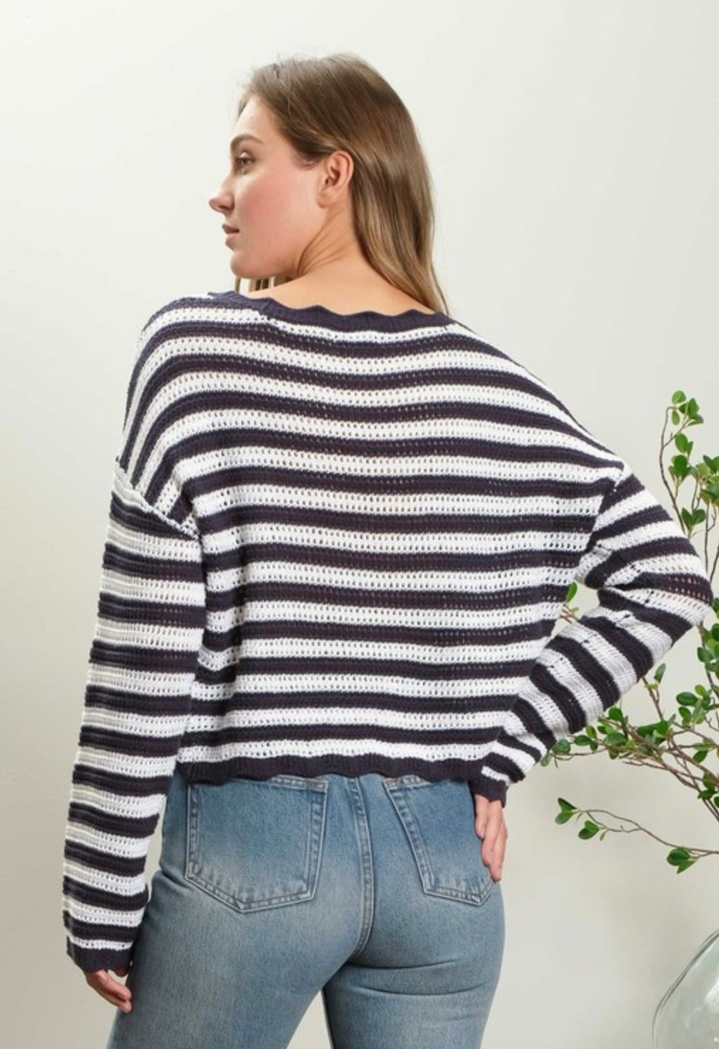 Stripe Scallop Trim Sweater