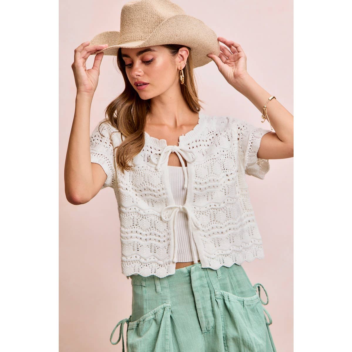 Front Bow Pointelle Top