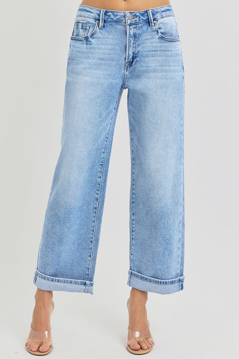 Risen Ankle Barrel Turn Up Cuff Jean