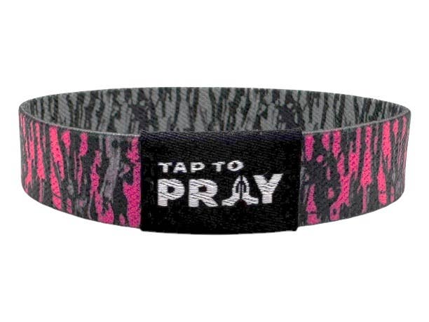 Tap To Pray™ Wristbands - Tree Bark Camo Pink & Grey