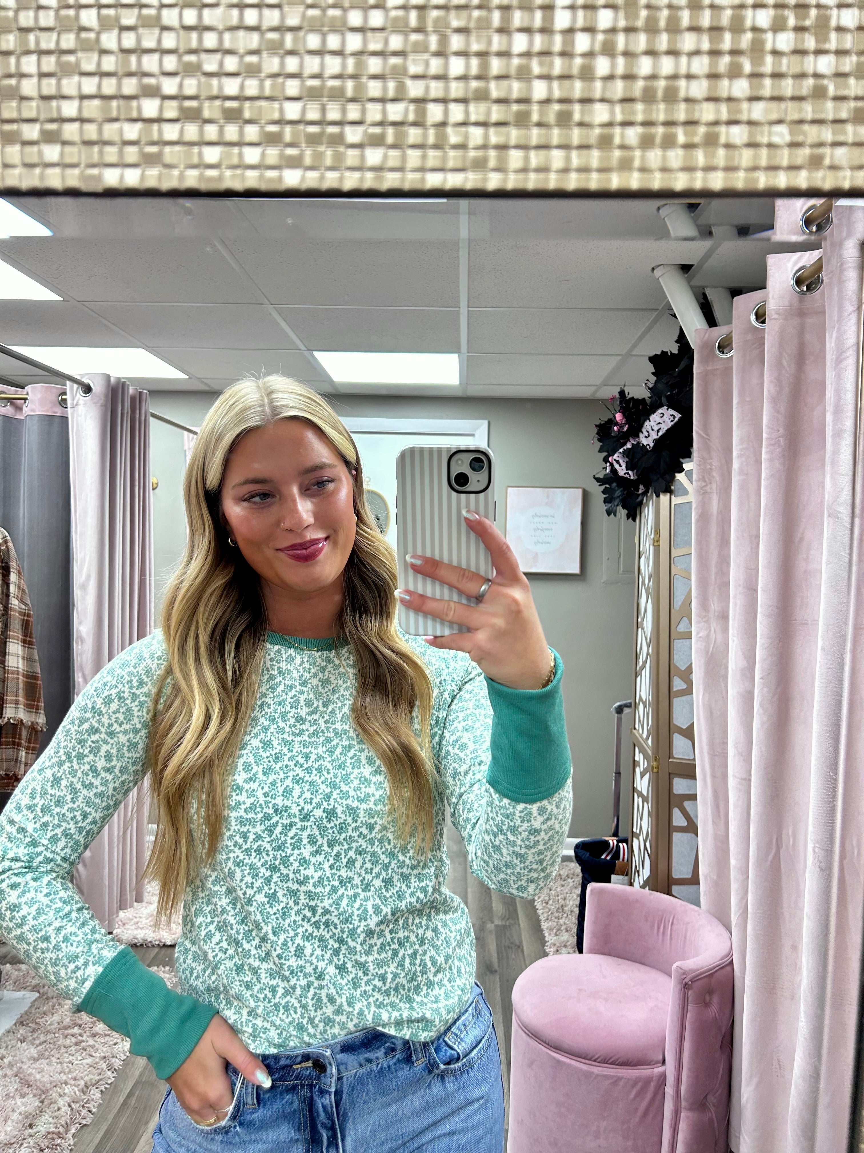 Textured Knit Top W/ Contrast Cuffs