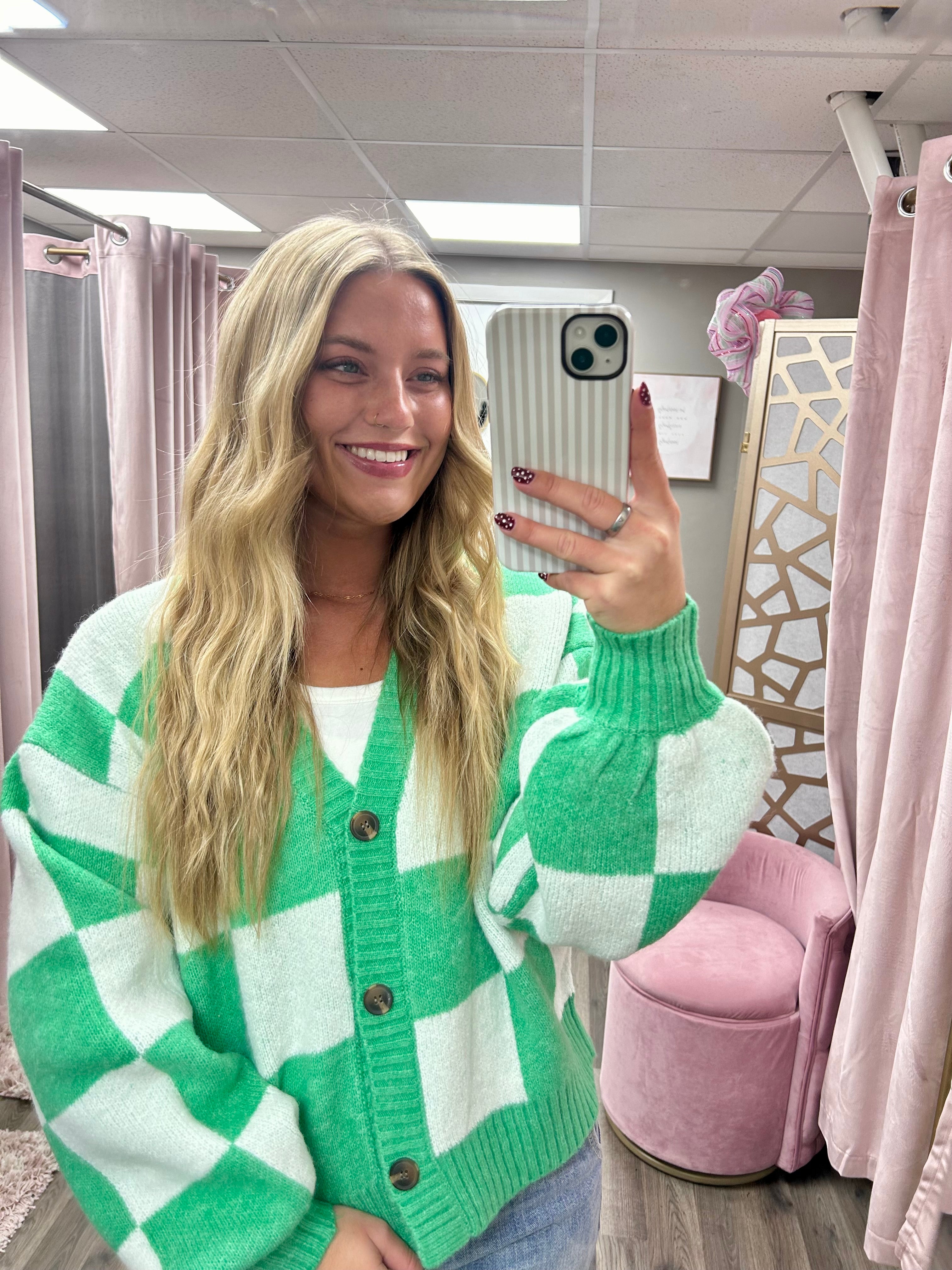 Checkered Cardigan Sweater