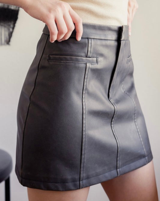 Washed Faux Leather Mini Skirt