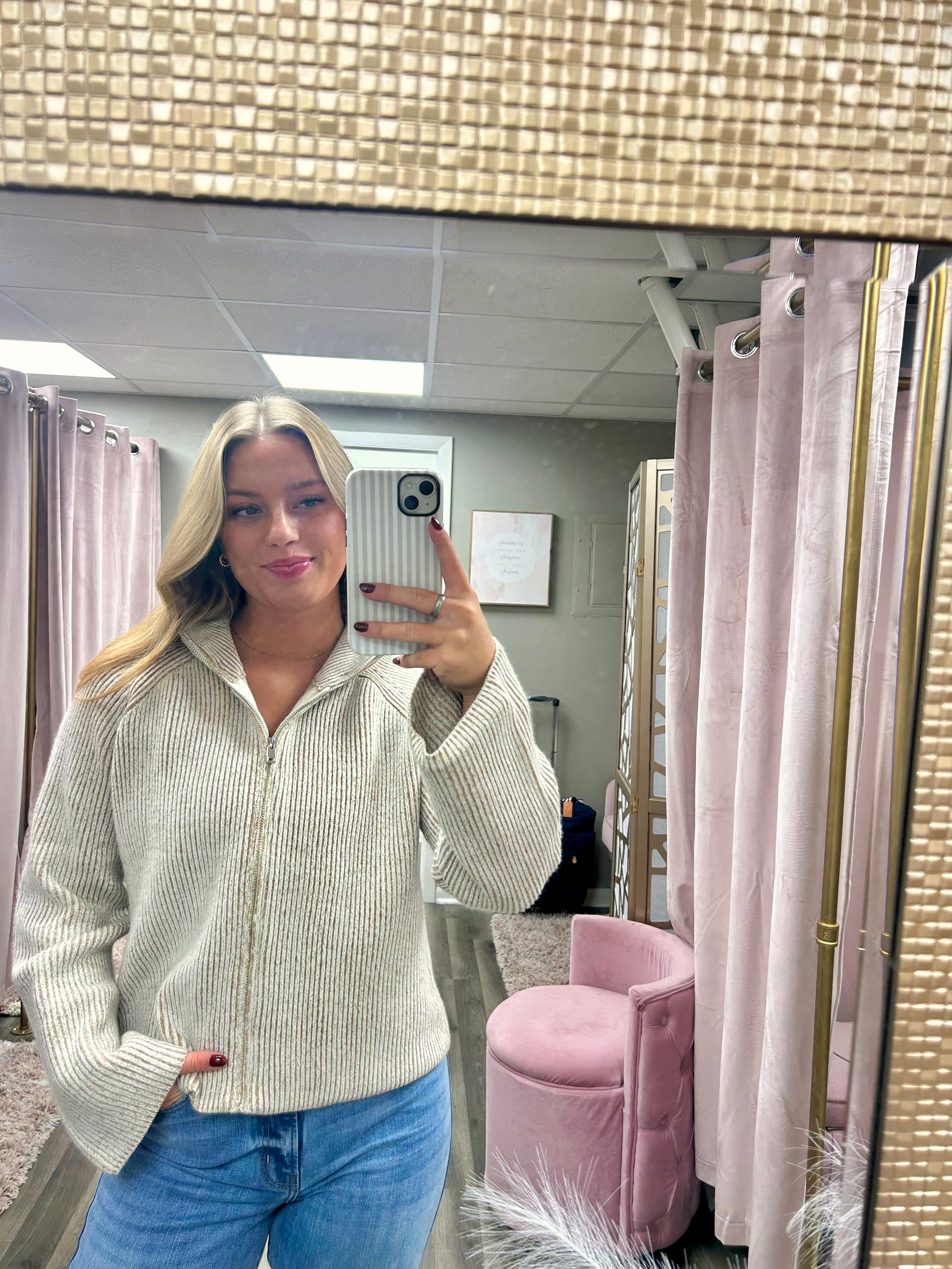 Relaxed Zipper Knit Cardigan