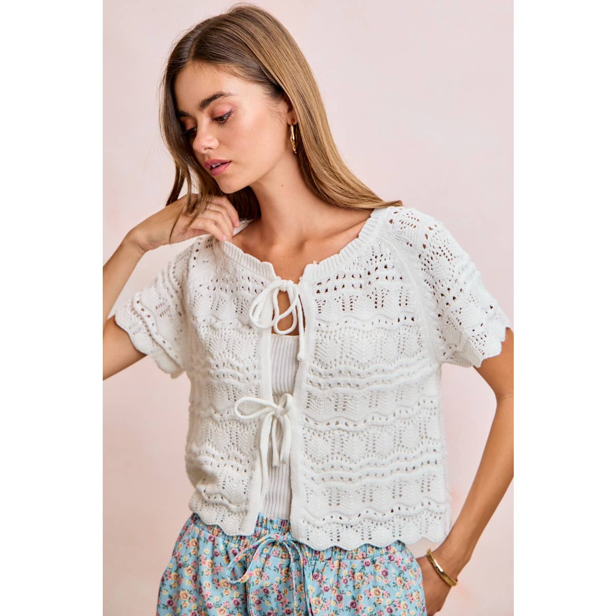 Front Bow Pointelle Top