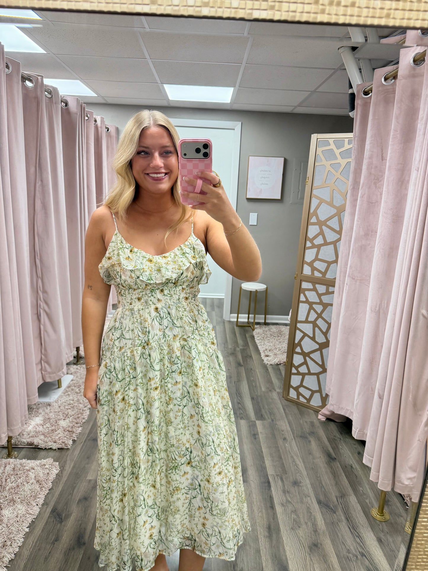Adjustable V Neck Midi Dress