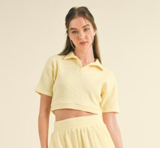 Waffle Knit Yellow Polo Top