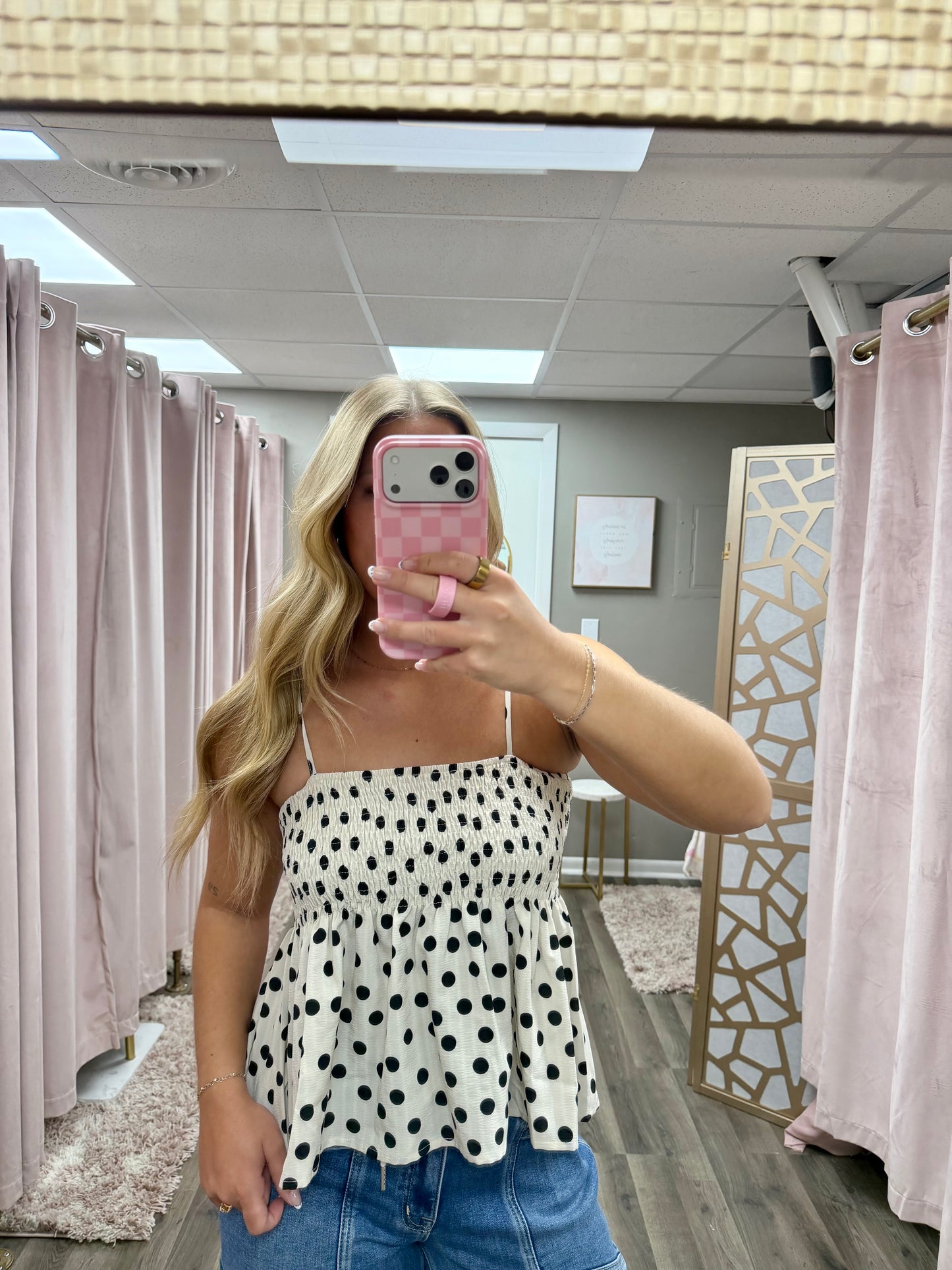 Polka Dot Smocked Tank Top