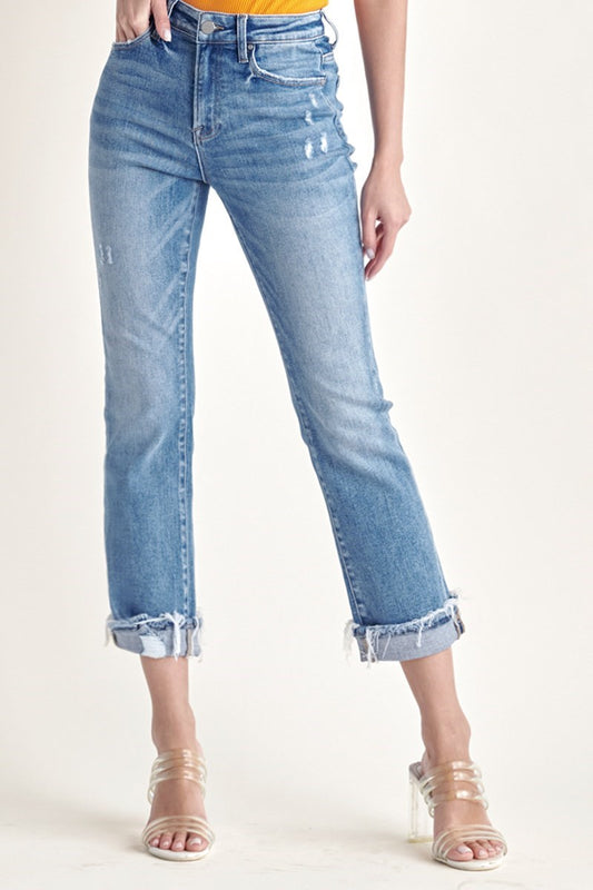 Risen High Rise Cuffed Straight Jean