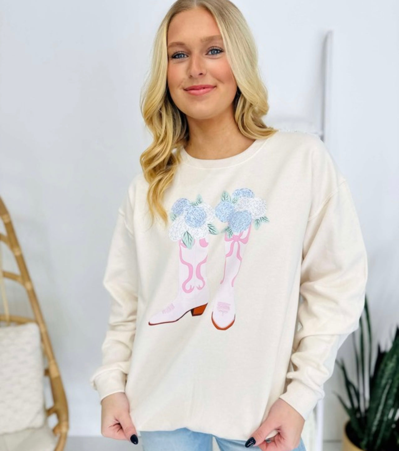 Floral Cowboy Boot Crewneck