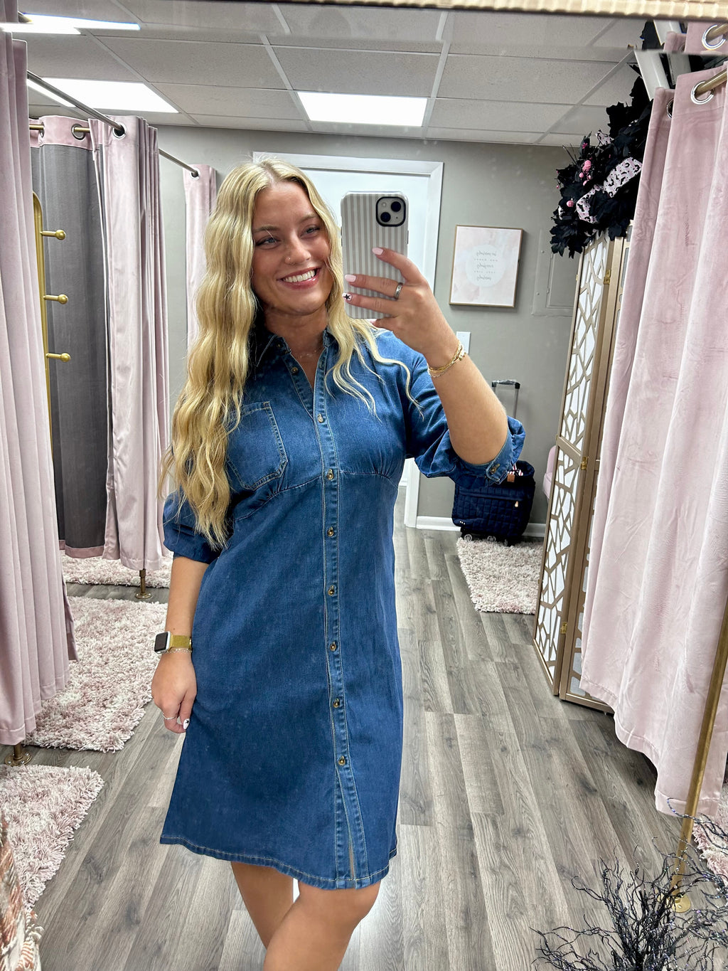 Dolman Sleeve Midi Denim Dress